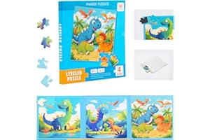 DQMOON Toys for 3 4 5 Year Old Boys Girls, Dinosaur Magnetic Puzzle Game for Boy Toys Age 4 5 6, Birthday Gifts for 4 5 6 7 Boy Girl Toddler Aeroplane Activities Educational Toys Xmas Stocking Fillers