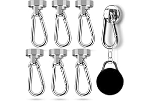 NTGRTY 6 Stück Magnethaken Extra Stark 20mm Durchmesser Neodym Magnet mit Karabiner 25KG Magnetische Haken Silber Magnet Haken Sehr Stark Magnethaken für Küche Badezimmer Schließfächer