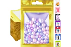 Plaphy 100 Bolsas Zip Herméticas con Ventana y Ranura para Colgar, Bolsas Mylar con Cierre Resellable, Bolsas de Aluminio Autocierre para Empaque y Almacenamiento de Alimentos (Dorado, 7 x 10 cm)