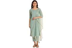 SHOPPING QUEEN Damen Seide Chikankari Kurta Hose Set mit Dupatta