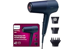 Philips Asciugacapelli Serie 5000, tecnologia ThermoShield, agli ioni, 2300°W, blu metallizzato, con beccuccio per styling da 9°mm e 11°mm, diffusore, BHD510/20