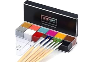 CCbeauty Professional Face Paint Oil for Adult 12 Colors Halloween Body Art Party Fancy Make Up with 6 Wooden Brushes,Deep