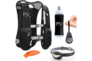 PACEVIVE Running Vest - Hydration Vest with Water Bottle 500ml - Adjustable Unisex Reflective Vest with Headlight,Compass, Waterproof 6 Pockets Storage - Lightweight Running Backpack for Marathon Trail Cycling