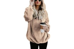 iWoo Hoodie Damen Kapuzenpullover Teddy-Fleece Pullover Herbst Winter Warm Oberteil Langarm Einfarbig Casual Sweatshirt