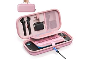 AUARTE [Charge Inside] Carry Case for Nintendo Switch 2 2025/ Switch OLED / Switch, Travel Case with Adapter and Joypad Storage, Hard Shell Carrying Case for Switch 2 Console with 22 Game Cartridges, Pink