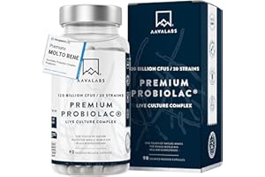 AAVALABS Fermenti Lattici Probiotici per Intestino 120 Miliardi UFC 30 Ceppi Batterici | Probiotici e Prebiotici con Lactobacillus Crispatus, Lactobacillus Acidophilus, Lactobacillus Gasseri - 90 Capsule