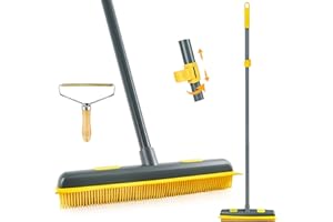 NEWE Scopa in Gomma con Manico Regolabile da 146 cm Include 1 Pezzi Lint Remover Levapelucchi Portatile, 3 in 1 Spazzola per Tappeti Moquette Piastrelle Finestre