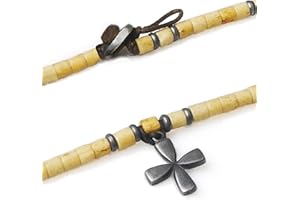 LOCAL LEAGUE Męski Naszyjnik z Koralików Krzyżyk/Metalowy Ząb Rekina/Deska Surfingowa Wisiorek Zawieszka Koraliki na Szyję Wakacje Party Impreza dla Mężczyzny Chłopaka Surfer Surfing Korale