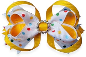 MeiMei Multicolor Spot Dot Yellow Circle Hair Bows – Handmade 4.5 inch Grosgrain Ribbon Alligator Clips, Girls Hair Accessories, Matching Costumes, 1 Piece (Spot 1, Stacked45, Clip)