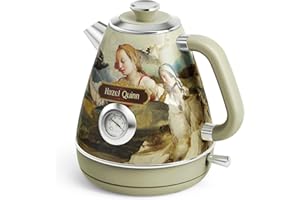 Hazel Quinn Bollitore Elettrico, Bollitore Elettrico Vintage Con Termometro, Acciaio Inossidabile E Privo Di BPA, Base Cordless A 360 Gradi, Spegnimento Automatico, 1.7 Litro, 2200 Watt-Rinascimentale