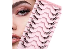 JIEYUCHU Falsche Wimpern, 3D Natürliche Wimpern, 10 Paare Katzenaugen Halbe Wimpern, Faux Mink Wimpern, Leicht und Weich für Einen Natürlichen Look