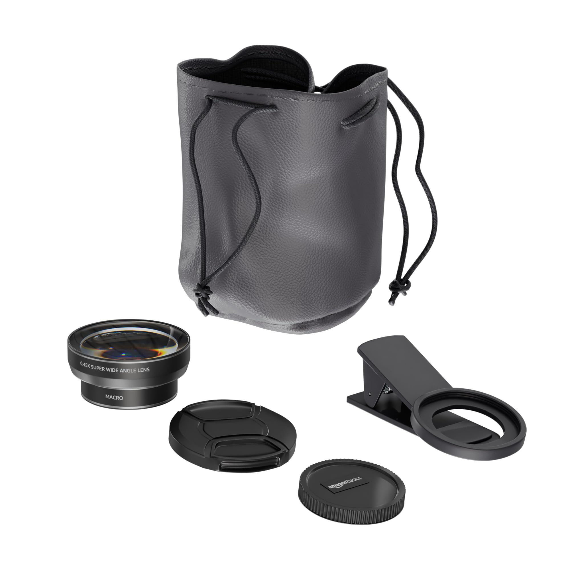Amazon Basics 2-in-1 Clip On Camera Lens Kit | 0.45X Wide Lens + 15X Macro Lens | Compatible with iPhone, Samsung and Other Smartphones
