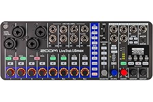 Zoom LiveTrak L6max Digital Mixer/Recorder, Battery Powered, 32-Bit Float, 12-Channels, 4 Combo + 8 Stereo Inputs, MIDI, Effects, Sound Pads, 3-Band EQ, Bounce Track, AI Noise Reduction, and More
