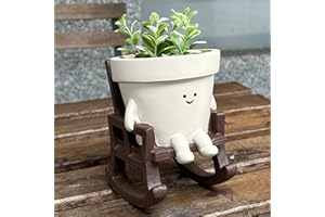 VOVKOKC Cute Rocking Chair Plant Pots Large Smily Face Planter Pot Resin Flower Head Planters for Indoor Outdoor Plants Unique Sit Swing Succulent Pot with Drainage Hole Gift for Mother's Day Appreciation