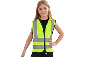 TTAO Garçon Fille Gilet de Sécurité de Haute Visibilité Gilet Réfléchissant Zippée sans Manche Veste Jaune Voiture Gilets de Travail Gilets d'activité Bénévole 3-12 Ans