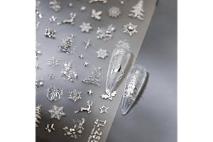 RUISPEED Adesivi Unghie Natalizi Argento – Adesivi per Unghie in Rilievo 5D con Strass, Motivazioni come Fiocchi di Neve & Albero di Natale, Nail Art con Renne per Donne, Accessori Manicure