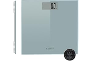 Salter Digital Bathroom Scales - Large Tap Start Platform For Body Weight, LCD Display, Max 180kg, Ultra Slim Razor Design,15 Year Guarantee, Includes 1 x CR2032 Battery, Silver