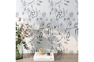 ReWallpaper Papel Pintado Autoadhesivo Flores Gris 44.5CM×7M Papel Vinilo Adhesivo Muebles Flores Vintage Iris Papel para Muebles Adhesivo Hojas y Flores Papel Adhesivo para Muebles Baño Blanco y Gris