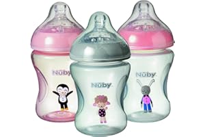 Nuby Anti Colic Babyflaschen-Set - Slow Flow Easy Latch Sauger | 240 ml | inklusive passendem Schnuller | spülmaschinenfest (Rosa, 3er Set)