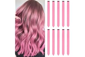 ARFMAGET Extensiones de cabello rosa con clip para niñas de 22 pulgadas coloridas extensiones de pelo recto para fiestas destacadas teñidas accesorios para el cabello para niños y mujeres (10 unidades rosas)