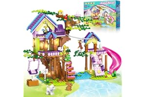 HOGOKIDS Baumhaus Bauspielzeug mit LED Licht - 751 Teile Freundschaft Bausteine mit Rutsche Tieren, Kreativ Waldhaus für Kinder Mädchen Jungen Alter 6 7 8 9 10 11 12+ Geburtstag Geschenk