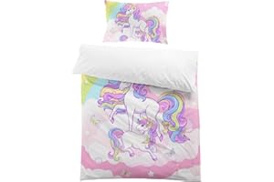 MUSOLEI Unicorn Bedding Set Kids Unicorn Single Duvet Cover Children's Bedding Set Girls and Pillowcase Pink Zipper Bed Cover Quilt Cover Set Gift (Unicorn01, Single)