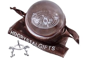 HDCRYSTALGIFTS Crystal 2.4 inch (60mm) 3D Sonnensystem Kristallkugel mit versilbertem Blütenständer, Clear Planet Educational Ball Cosmic Model