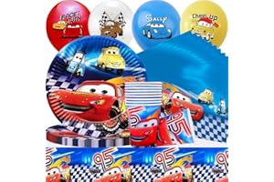 QWEPU Set Stoviglie Cars, Kit Compleanno Cars, Kit Compleanno Cars,Decorazioni di Compleanno Cars,Include Piatti, Tazze, tovaglie, tovaglioli, per 45PCS Car Birthday Party