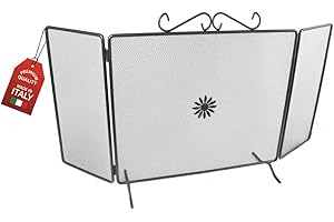 MOHOME Parascintille per Camino Angolare Nero Ferro Battuto Design Floreale 60 x 110 cm Griglia Paraschizzi Made in Italy Caminetto Parafuoco Protezione per Stufa e Caminetti Accessori per Camino