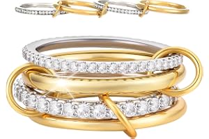 GmwyCzV Stapelbara ringar för kvinnor, 18K pläterad ring för kvinnor med kubisk zirkonia, flätad 4-ring i guld och silver, fö