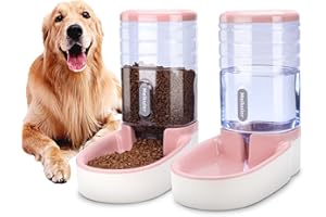 MEIJEEGU Automatischer Futterspender 3.8L,Wasserspender 3.8L Feeder Futterautomat Trockenfutter Spender Futterstation für Hunde Katze Haustiere (Rosa)