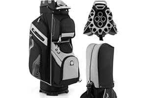 SPOTRAVEL Golf Cart Bag with 14-Way Molded Top Dividers, Lightweight Portable Golf Club Bag with Cooler Pocket, 11 Pockets, Padded Strap and Rain Hood, Golf Bag for Men Women