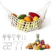 Cotton Hand Woven Macrame Fruit Hammock | Boho Fruit Net with 8 Hooks, Fruit Basket Hanging Under Cabinet for Kitchen Home RV