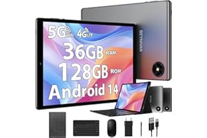 BEYNIVAN Tablet 10 Pollici con 4G LTE e 5G WiFi,Android 14 Tablet in offerta con sim,36GB RAM 128GB ROM,8000mAh,1920x1200 incell,volto ID,tab con Tastiera e Mouse + custodia,Grigio