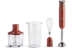 Tognana Iridea, frullatore a immersione con frusta sbattitore, bicchiere da 600 ml e tritatutto da 500 ml, rosso mela