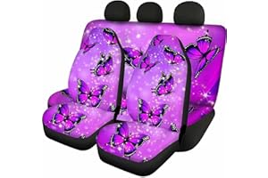 Jeiento Butterfly Print Front Rear Seat Cover for Women, Comfortable Elastic Cloth Fabric Seat Cover for Car Decorative, Purple