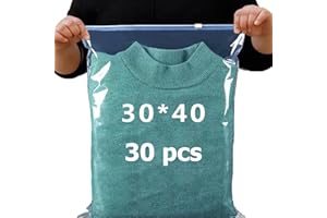 ATB-Foger 30Pcs Transparent Resealable Bag Reusable Zip Lock Bags Perforated Ziploc Bags for Clothes, Shoes, Cosmetics 40 x 30cm