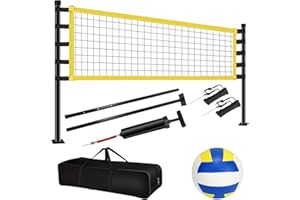YOVING Juego de Red de Voleibol, 9,5 m x 1 m, Juego de Voleibol de Playa, Juego Completo de Red Plegable con Postes de Acero, Marcas de Campo, Voleibol y Bolsa de Transporte, líneas de Voleibol, Altura