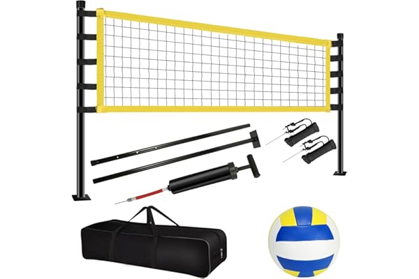 Ensemble de Filet de Volleyball, 9.5 m X 1 m, Ensemble de Filet de volleyballnet Pliable Complet avec Poteau en Acier, marquage de Terrain, Volleyball et Sac de Transport, Hauteur réglable