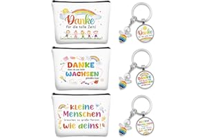 GLUCKGESCHENK Erzieherin Geschenk Abschied, Dankeschön Geschenke für Erzieherin, 3 Stück Make-Up Taschen mit 3 Stück Schlüsselanhänger Danke, Abschiedsgeschenk Erzieherin Kindergarten Lehrer Lehrerin Tagesmutter