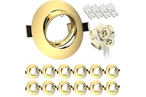 Wondlumi 12x GU10 Downlights for Ceiling Round Gold Metal Mounting Frame for Recessed Ceiling Lights 360° Tilt Swivel GU10 Spotlight Fittings, Outer Diameter: 90mm, Cutout: 68-85mm, No Bulbs