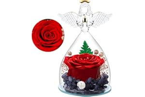 FRFG Ewige Rose Engel Geschenke für Mama, Ewige Rose im Glas Engel Figur Geschenke für Frauen Weihnachten, Engel mit Rose Geburtstagsgeschenk für Frauen, Oma Geschenk (Rot)