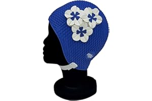 Blue Reef Seúl Bubble - Gorro de natación para mujer, diseño clásico, retro, 3 flores, 2 colores, 3D, pétalo 3D, estilo vintage, gorro de natación, talla única para adultos con correa ajustable