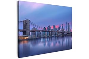 MuchoWow© Quadri Moderni Camera Da Letto 80x60 cm Foto Quadro Con Cornice Decorazioni Parete Soggiorno Stampa Su Tela Moderna Casa Salotto PosterNew York - Skyline - Ponte di Brooklyn