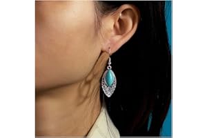 Dervivea Orecchini Vintage In Turchese Orecchini Boho In Turchese Blu Orecchini Ovali In Filigrana Orecchini Tribali In Pietra Naturale Orecchini Per Donne E Ragazze