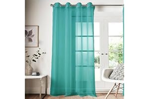 Roseley Eyelet Voile Curtain 1 Panel Mesh Light Living Room Patio Door Drape Nursery Sheer Organza Net Curtain Semi Transparent [Teal, W:58'' x D:54'']