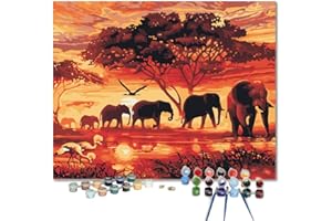 DonElton Pintar por Números para adultos Animales - 40x50 cm Kits de pintura con Pinceles, colores acrílicos y lienzo de lino, Sin marco - Regalo creativo (Elefantes)