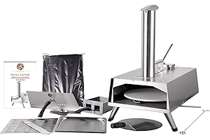 DAINTREE LIFE 2-in-1 Portable Wood Wood Fire -Outdoor Oven - Grill Smoker - With Manual Rotating System - Accessories Package - Raincover, Grill Tools, 12" Pizza Stone, Pizza Shovel, Pellet Spoon