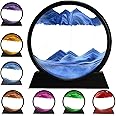 ECOSPIT CONTAINER Art Liquid Motion, Moving Sand Art Picture Round Glass 3D Deep Sea Sandscape in Motion Display Flowing Sand Frame Relaxing Desktop Home Office Work Decor (7 inch) (Multi)