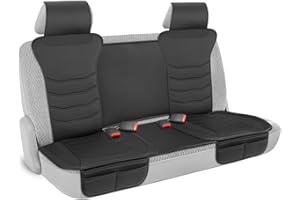 Motor Trend LuxeFit Schwarz Kunstleder Rückbank - Premium Automotive Rücksitzbezug für Autos Gepolstertes Kissen mit Taschen Verstellbarer Innenraum Autositzschoner